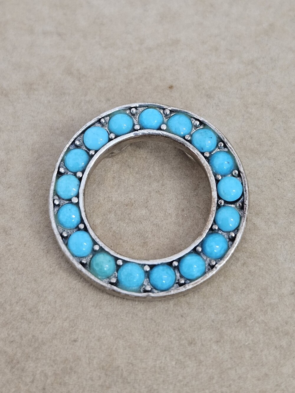 Vintage 925 Turquoise SX Thailand Sterling Silver Open Circle Pendant